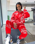 Autumn Letter Print Women's Tracksuit: Matching Set - CHIC TREAD