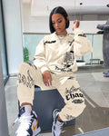 Autumn Letter Print Women's Tracksuit: Matching Set - CHIC TREAD